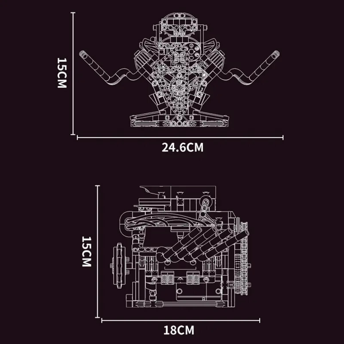 Motorised Hot Rod V8 Engine 664pcs